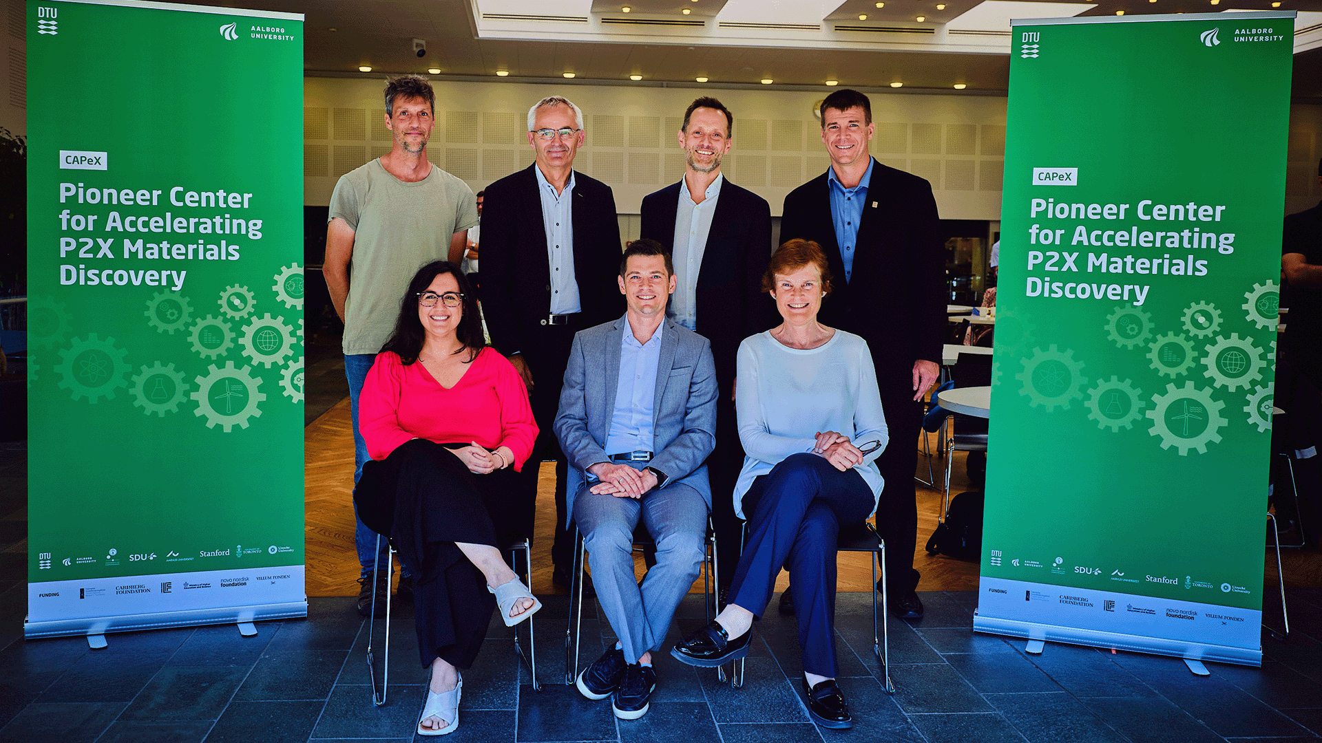 From the left: Prof. Søren Højgaard, Vice Director & Prof. Frede Blaabjerg, Director & Prof. Tejs Vegge, Prof. Brian Seger, Prof. Maria Escudero-Escribano, Prof. Jakob Kibsgaard and Prof. Anne S. Meyer.